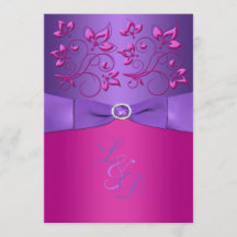 TRYCKT BOW Lila Fuchsia Blommigt Monogram Inbjudan