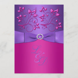 TRYCKT BOW Lila Fuchsia Blommigt Monogram Inbjudan