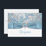 TRYCKT BOW - Vinter Wonderland Bat mitzvah OSA<br><div class="desc">****Observera att stjärnan för band, bog, glitter och silver trycks på bilder och inte är äkta. Den här eleganten är isblått, silver grått blommigt FAUX glitter dammliknande mönster i Bat mitzvah OSA kort har en bakgrund av tillsatta vita snöflingor på den och ett tryckt, tryckt, blått band av stål och...</div>