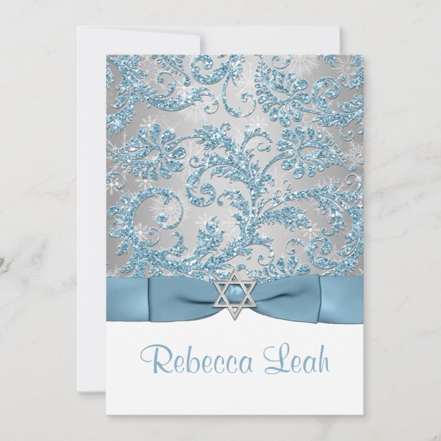 Tryckt Bow - Winter Wonderland Bat mitzvah Inbjuda Inbjudningar (Framsida)