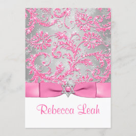 Tryckt Bow - Winter Wonderland Bat mitzvah - Rosa Inbjudningar