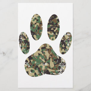 Tryckt Camo Hund Paw-utskrift Brevpapper