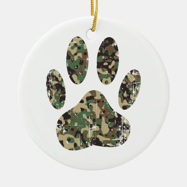 Tryckt Camo Hund Paw-utskrift Julgransprydnad Keramik (Framsidan)