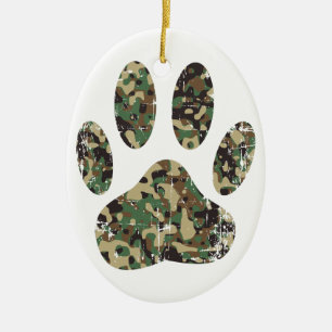 Tryckt Camo Hund Paw-utskrift Julgransprydnad Keramik