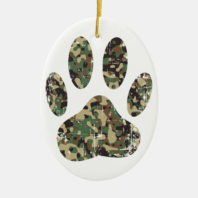 Tryckt Camo Hund Paw-utskrift Julgransprydnad Keramik (Framsidan)