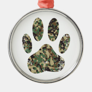 Tryckt Camo Hund Paw-utskrift Julgransprydnad Metall