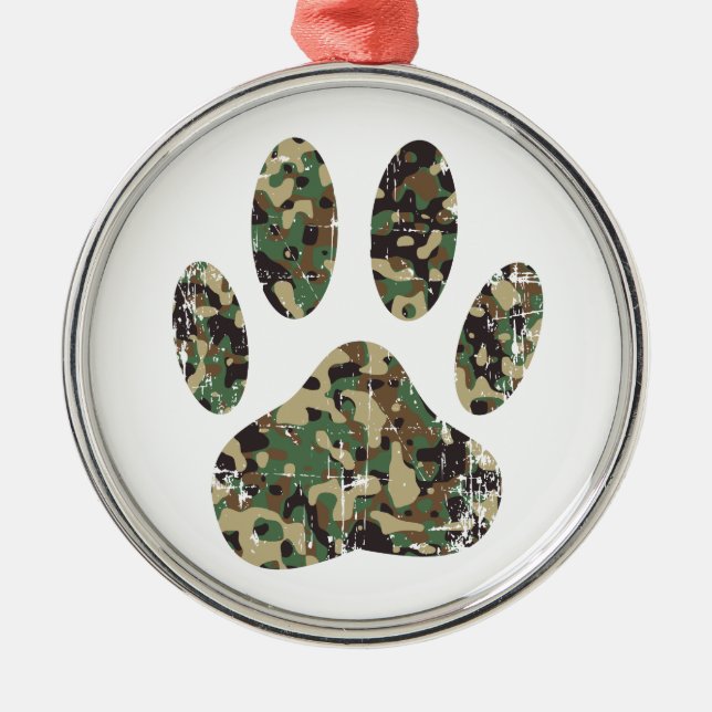 Tryckt Camo Hund Paw-utskrift Julgransprydnad Metall (Framsidan)