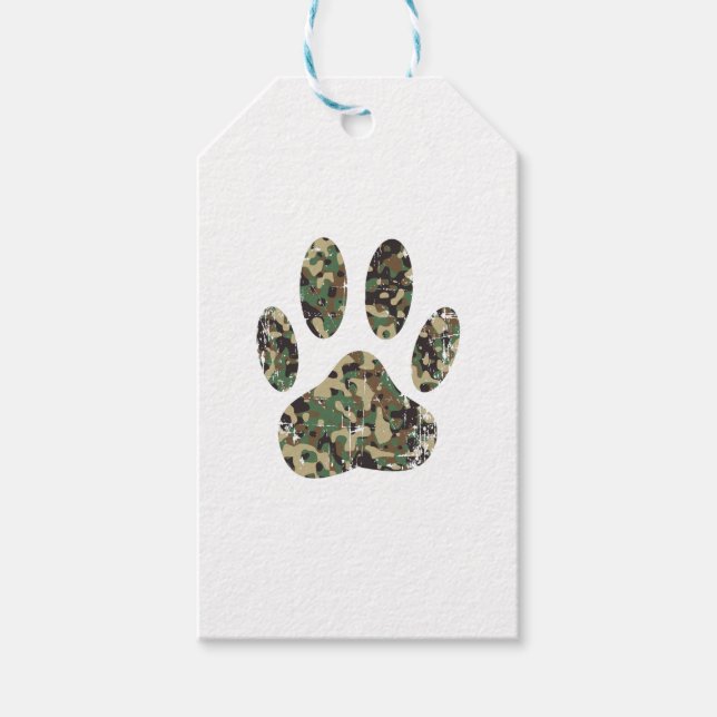 Tryckt Camo Hund Paw-utskrift Presentetikett (Framsidan)