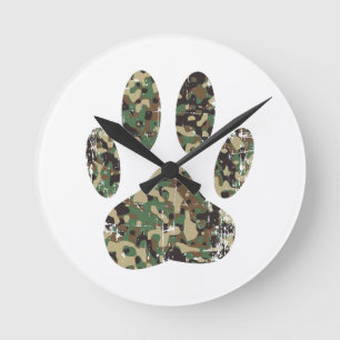 Tryckt Camo Hund Paw-utskrift Rund Klocka