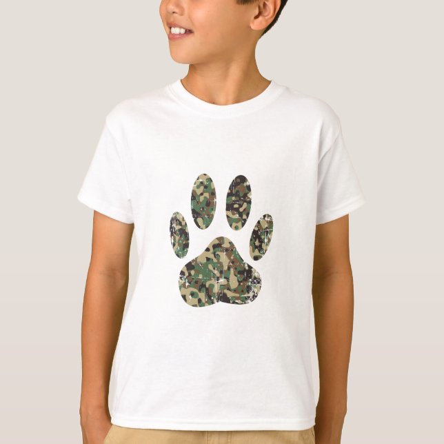 Tryckt Camo Hund Paw-utskrift Tee (Framsida)