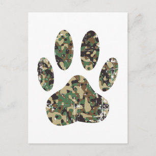 Tryckt Camo Hund Paw-utskrift Vykort