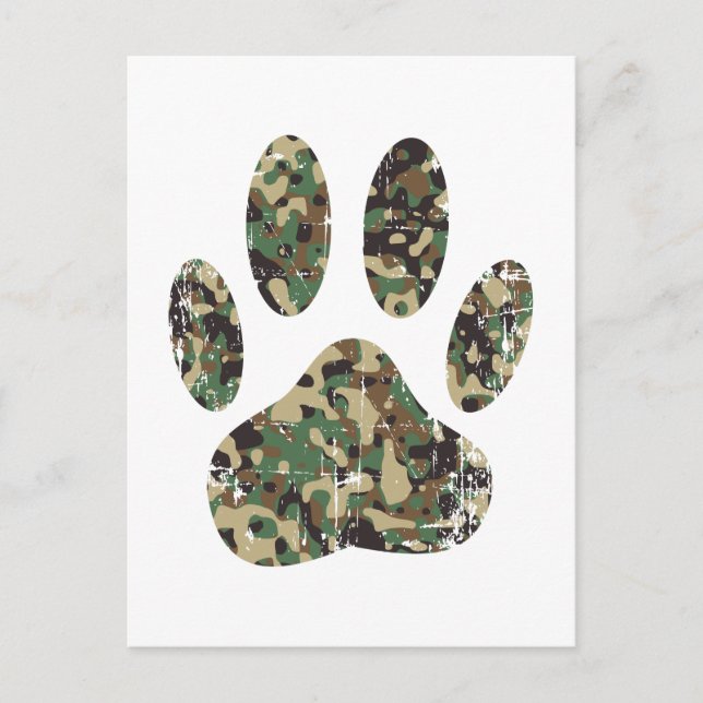 Tryckt Camo Hund Paw-utskrift Vykort (Framsida)