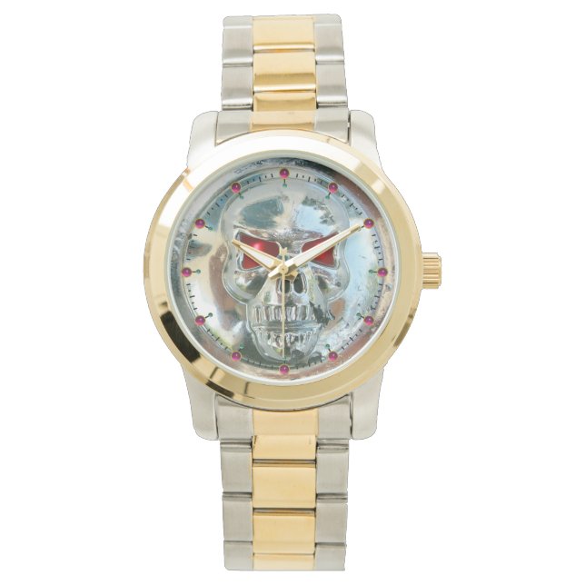 Tryckt CHROME SKULL Red Ruby Gems Armbandsur (Framsida)