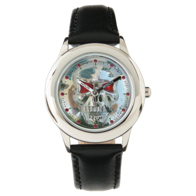 Tryckt CHROME SKULL Red Ruby Gems Armbandsur (Framsida)