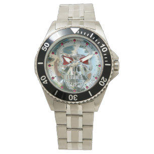 Tryckt CHROME SKULL Red Ruby Gems Armbandsur