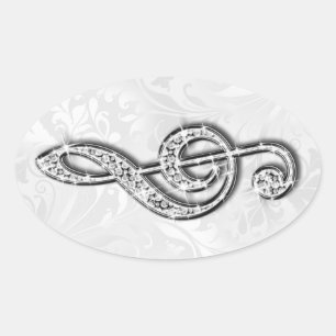 Tryckt diamantmusiknot Floral Damask Ovalt Klistermärke