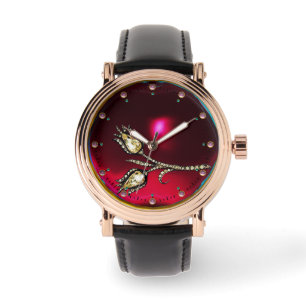 Tryckt DIAMOND TULIPS MONOGRAM ,Red Ruby Gems Armbandsur