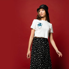 Tryckt ficka med blåa blommor t shirt