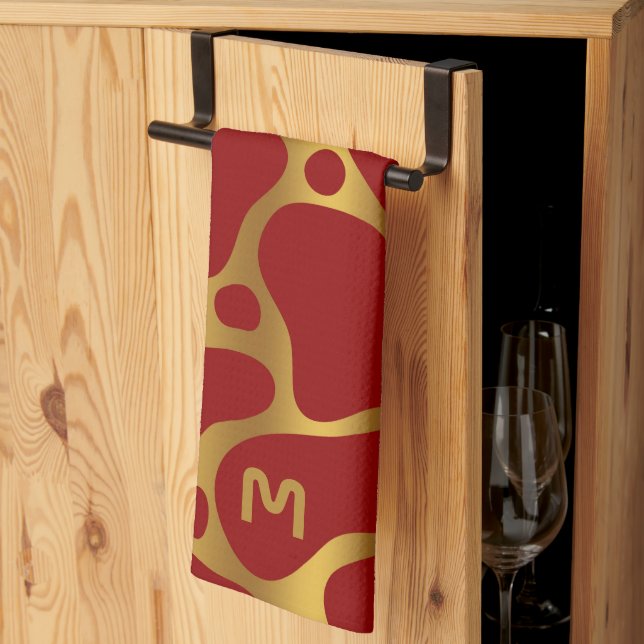 Tryckt foder - rött och giraffe mönster köksduk kökshandduk (Thirds Fold)