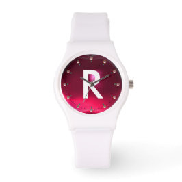 TRYCKT FUCHSIA ROSA RUBY GEMSTONE MONOGRAM ARMBANDSUR