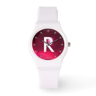 TRYCKT FUCHSIA ROSA RUBY GEMSTONE MONOGRAM ARMBANDSUR