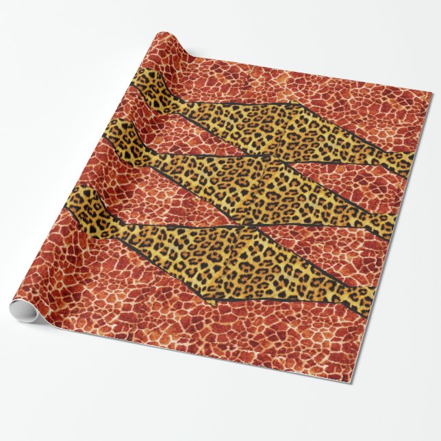 TRYCKT GIRAFFE, LEOPARD PÄLS RIBBON PRESENTPAPPER (Utrullad)