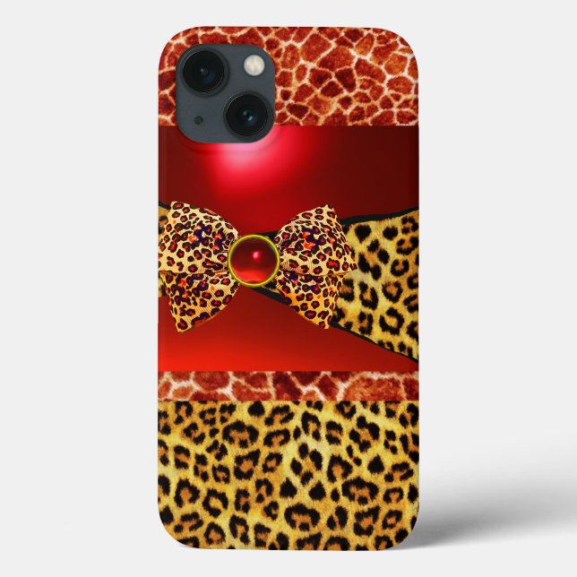 TRYCKT GIRAFFE LEOPARD SKIN BOW,RED RUBY GEMSTONE (Baksida)