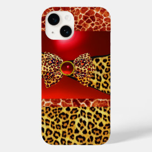 TRYCKT GIRAFFE LEOPARD SKIN BOW,RED RUBY GEMSTONE