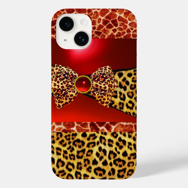 TRYCKT GIRAFFE LEOPARD SKIN BOW,RED RUBY GEMSTONE (Baksida)