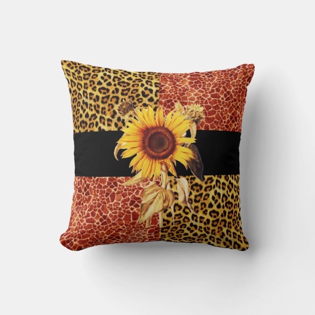 TRYCKT GIRAFFE, PÄLS OCH SUNFLOWER KUDDE (Framsida)