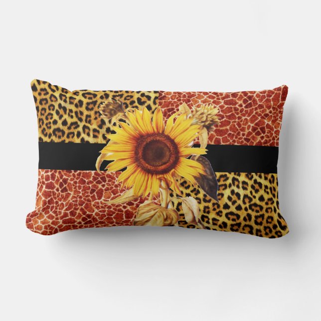 TRYCKT GIRAFFE, PÄLS OCH SUNFLOWER LUMBARKUDDE (Framsida)