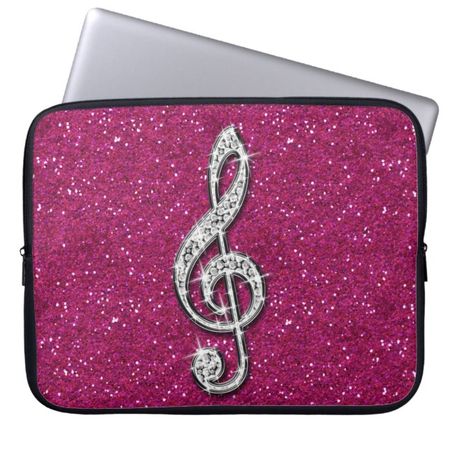 Tryckt Glittrig Gnistrande Diamant Musiknot Laptop Sleeve (Framsidan)