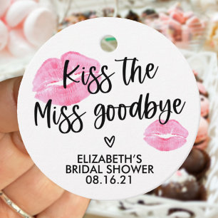 Tryckt Kiss the Miss Goodbye Bröllopsdusch Gåvor Etiketter