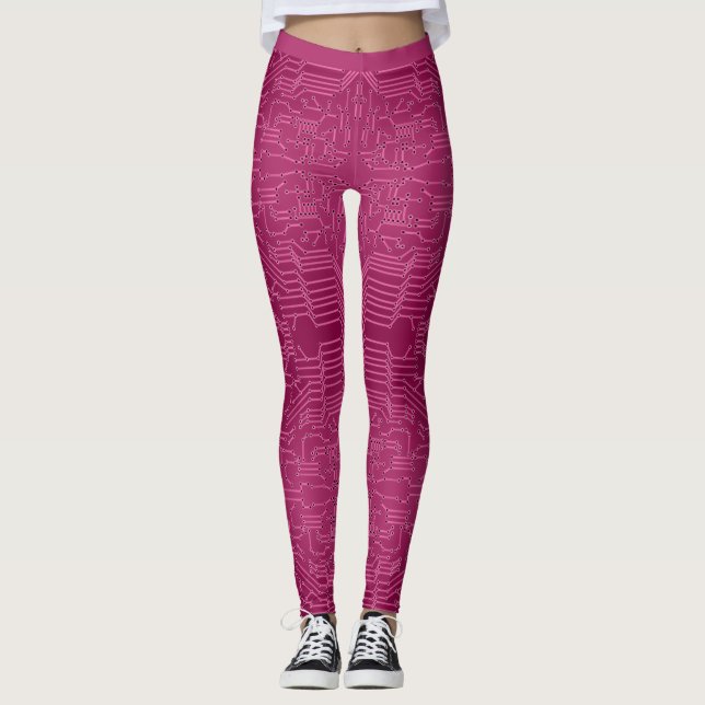 Tryckt kretskort Rosa Girly Original Mönster Leggings (Framsida)