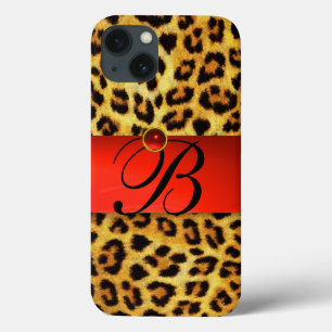 TRYCKT LEOPARD PÄLS RED RUBY GEMSTONE MONOGRAM,