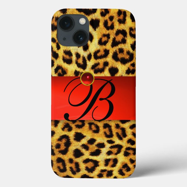 TRYCKT LEOPARD PÄLS RED RUBY GEMSTONE MONOGRAM, (Baksida)