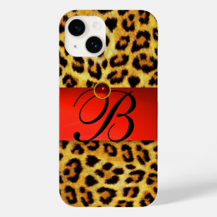 TRYCKT LEOPARD PÄLS RED RUBY GEMSTONE MONOGRAM,