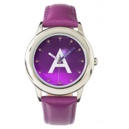 Tryckt LILA AMETHYST GEMSTONE MONOGRAM Armbandsur
