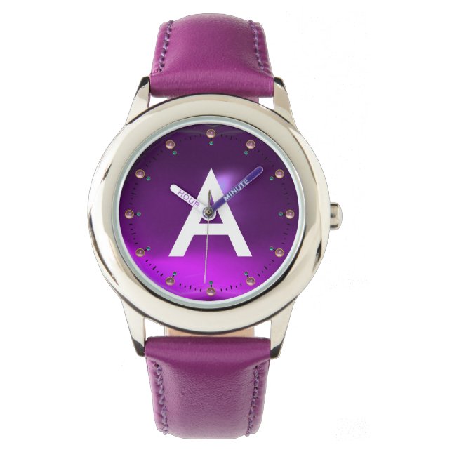 Tryckt LILA AMETHYST GEMSTONE MONOGRAM Armbandsur (Framsida)