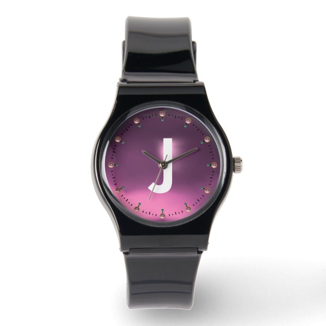 TRYCKT LILAC ROSA GEMSTONE MONOGRAM ARMBANDSUR (Framsida)