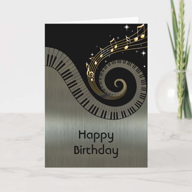 Tryckt metalleffekt Piano Nycklar Guld Music Kort (Framsida)