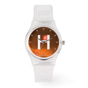TRYCKT ORANGE AGAT ÄDELSTEN MONOGRAM ARMBANDSUR