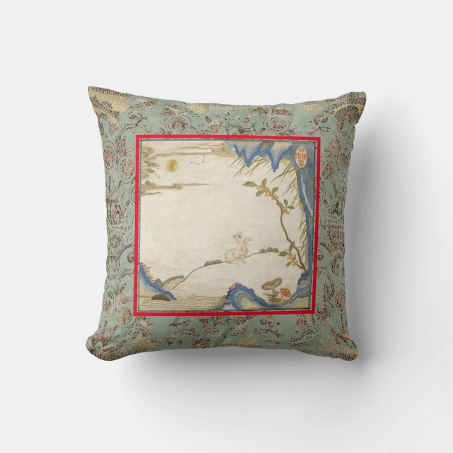 TRYCKT PILLOW COTTON JAPANESE BUNNY OCH MÅNE KUDDE (Framsida)