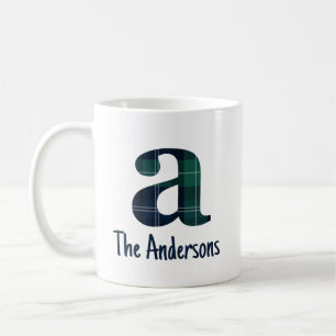 Tryckt Plaid Gemener Bokstav a Initial och Namn Kaffemugg