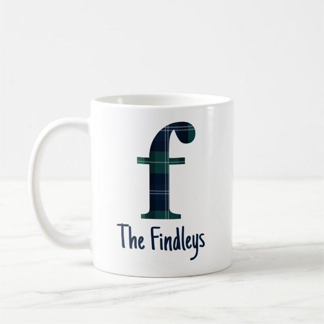 Tryckt Plaid Gemener Bokstav f Initial och Namn Kaffemugg (Vänster)