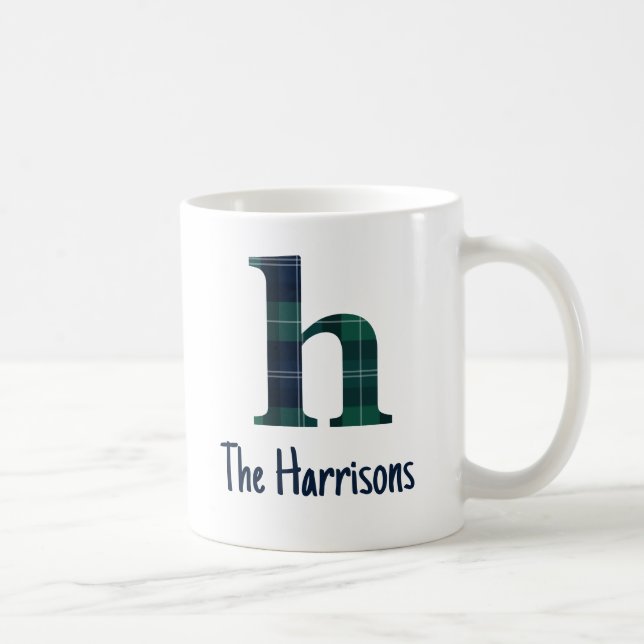 Tryckt Plaid Gemener Bokstav h Initial och Namn Kaffemugg (Höger)