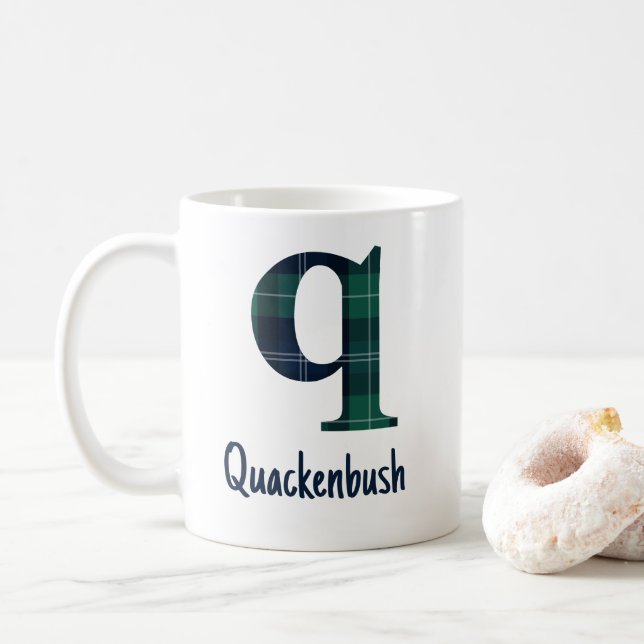 Tryckt Plaid Gemener Bokstav q Initial och Namn Kaffemugg (Med munk)