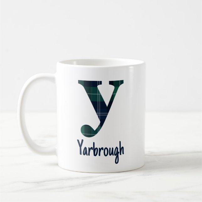Tryckt Plaid Gemener Bokstav y Initial och Namn Kaffemugg (Vänster)