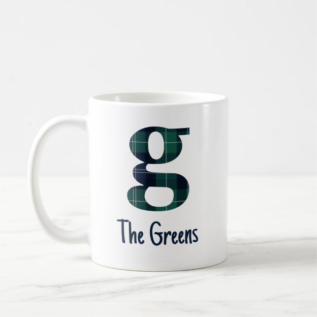 Tryckt Plaid Liten Bokstav g Initial och Namn Kaffemugg (Vänster)