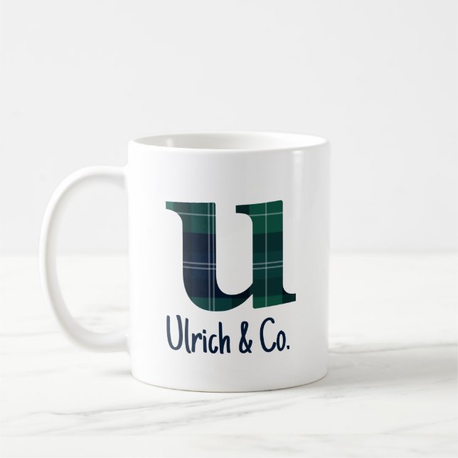 Tryckt Plaid Liten Bokstav u Initial och Namn Kaffemugg (Vänster)